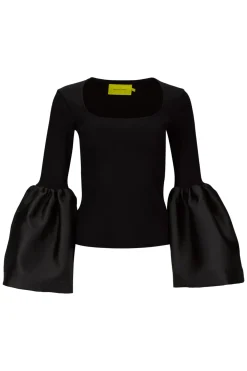 Marques ' Almeida SCOOPED NECK PUFF SLEEVE TOP BLACK