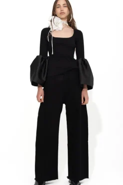 Marques ' Almeida SCOOPED NECK PUFF SLEEVE TOP BLACK