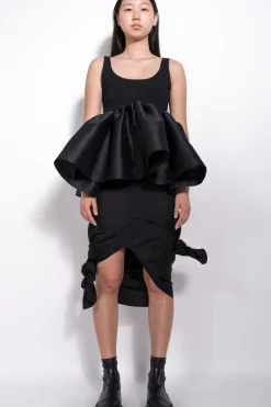 Hot Marques ' Almeida SLEEVELESS PUFF HEM TOP BLACK
