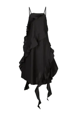 New Marques ' Almeida STRAP DRESS WITH ASYMMETRIC CASCADING FRILLS BLACK