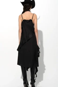 New Marques ' Almeida STRAP DRESS WITH ASYMMETRIC CASCADING FRILLS BLACK