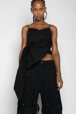 Hot Marques ' Almeida STRAP TOP WITH SIDE DRAPE BLACK