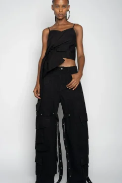 Hot Marques ' Almeida STRAP TOP WITH SIDE DRAPE BLACK