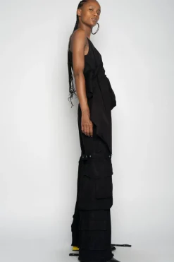 Hot Marques ' Almeida STRAP TOP WITH SIDE DRAPE BLACK