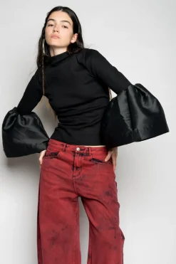 Clearance Marques ' Almeida TURTLENECK PUFF SLEEVE TOP BLACK