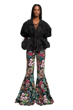 Discount Marques ' Almeida WRINKLED COTTON LACES RUCHED BLOUSE BLACK