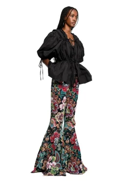 Discount Marques ' Almeida WRINKLED COTTON LACES RUCHED BLOUSE BLACK