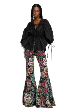 Discount Marques ' Almeida WRINKLED COTTON LACES RUCHED BLOUSE BLACK