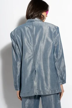 Hot Marques ' Almeida LUREX OVERSIZED BLAZER BLUE