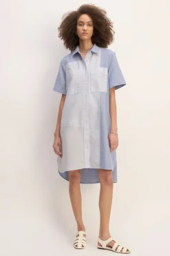 New Marques ' Almeida PATCHWORK SHIRT DRESS BLUE