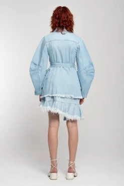 Discount Marques ' Almeida BLUE ROUND SLEEVE MULTI POCKET JACKET LIGHTBLUE