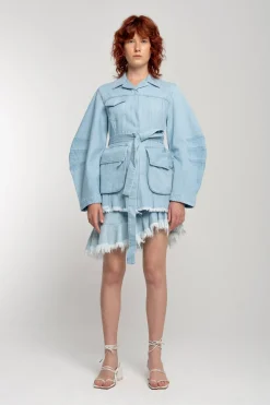 Discount Marques ' Almeida BLUE ROUND SLEEVE MULTI POCKET JACKET LIGHTBLUE