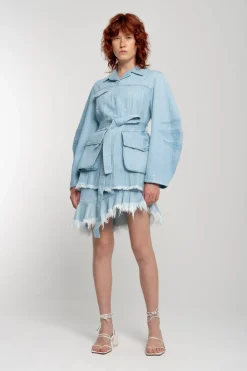 Discount Marques ' Almeida BLUE ROUND SLEEVE MULTI POCKET JACKET LIGHTBLUE