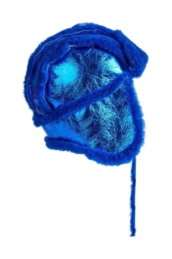 New Marques ' Almeida SHINY LEATHER EAR COVER HAT BLUE