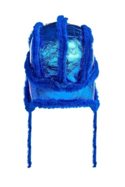 New Marques ' Almeida SHINY LEATHER EAR COVER HAT BLUE