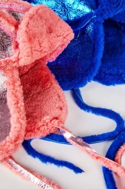 New Marques ' Almeida SHINY LEATHER EAR COVER HAT BLUE