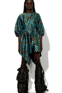 Best Marques ' Almeida ZEBRA BROCADE BALLOON SLEEVE DRESS BLUE