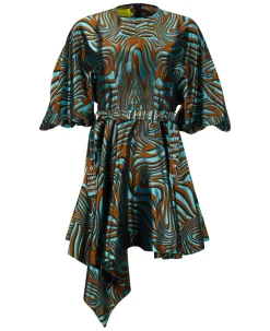 Best Marques ' Almeida ZEBRA BROCADE BALLOON SLEEVE DRESS BLUE