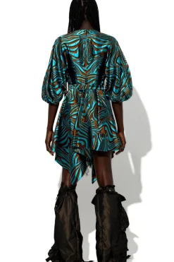 Best Marques ' Almeida ZEBRA BROCADE BALLOON SLEEVE DRESS BLUE