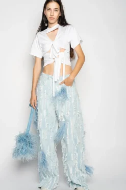 Outlet Marques ' Almeida BOYFRIEND TROUSERS IN SHREDDED LIGHT BLUE DENIM LIGHTBLUE