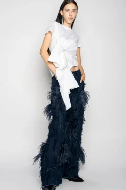 Clearance Marques ' Almeida BOYFRIEND TROUSERS IN SHREDDED DENIM NAVY