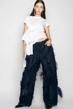 Clearance Marques ' Almeida BOYFRIEND TROUSERS IN SHREDDED DENIM NAVY