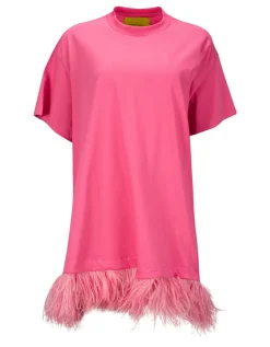 Discount Marques ' Almeida BRIGHT PINK FEATHER HEM T-SHIRT DRESS BRIGHTPINK