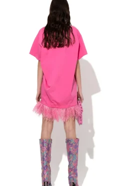 Discount Marques ' Almeida BRIGHT PINK FEATHER HEM T-SHIRT DRESS BRIGHTPINK