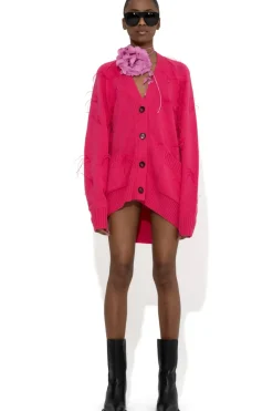 Clearance Marques ' Almeida BRIGHT PINK MERINO WOOL OVERSIZE CARDIGAN WITH FEATHERS BRIGHTPINK