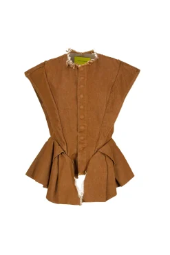 Best Marques ' Almeida DENIM STRUCTURE SHOULDER CINCHED TOP BROWN