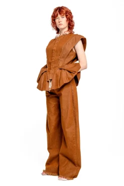 Best Marques ' Almeida DENIM STRUCTURE SHOULDER CINCHED TOP BROWN