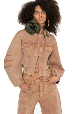 Hot Marques ' Almeida ROUND SLEEVE CROPPED JACKET BROWN