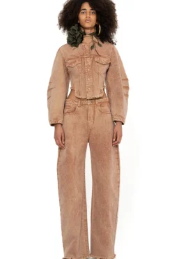 Hot Marques ' Almeida ROUND SLEEVE CROPPED JACKET BROWN