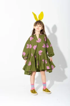 Discount Marques ' Almeida BUNNY PRINT GATHERED DRESS KHAKI