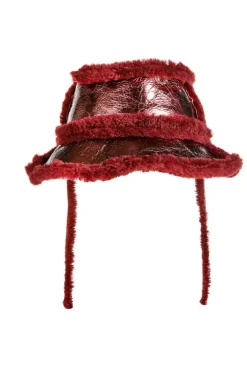 Hot Marques ' Almeida SHINY LEATHER BUCKET HAT BURGUNDY