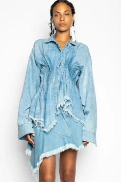 Marques ' Almeida CHAMBRAY PLEATED SHIRT LIGHTBLUE