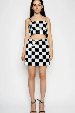 Discount Marques ' Almeida CHECKED SEQUINS MINI SKIRT BLACKWHITE