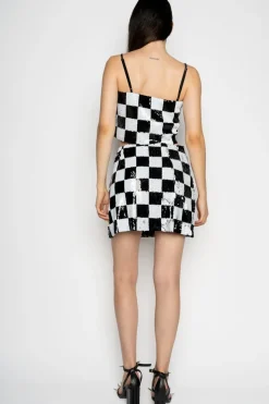 Discount Marques ' Almeida CHECKED SEQUINS MINI SKIRT BLACKWHITE