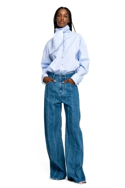 Hot Marques ' Almeida DENIM BOYFRIEND TROUSERS WITH SEAM LINES BLUE