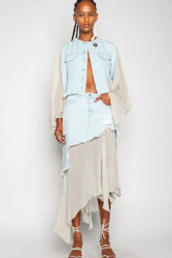 Hot Marques ' Almeida DENIM CHIFFON FITTED JACKET LIGHTBLUE