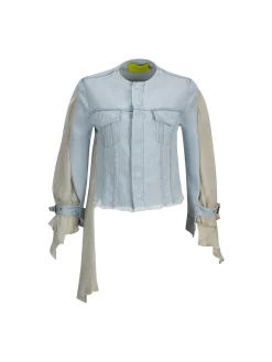Hot Marques ' Almeida DENIM CHIFFON FITTED JACKET LIGHTBLUE