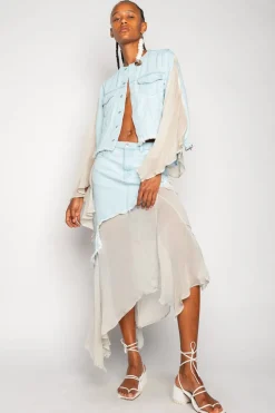 Hot Marques ' Almeida DENIM CHIFFON FITTED JACKET LIGHTBLUE