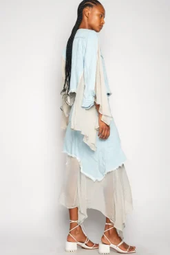 Hot Marques ' Almeida DENIM CHIFFON FITTED JACKET LIGHTBLUE