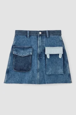 Sale Marques ' Almeida DENIM PATCHWORK MINI SKIRT BLUE