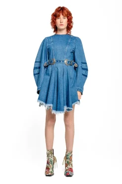 Outlet Marques ' Almeida DENIM SHORT DRESS WITH ROUND SLEEVES BLUE