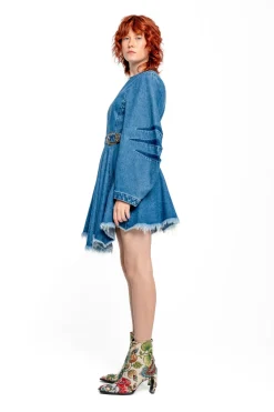 Outlet Marques ' Almeida DENIM SHORT DRESS WITH ROUND SLEEVES BLUE