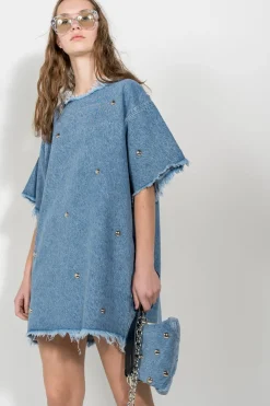 Hot Marques ' Almeida DENIM STUDDED CLASSIC T-SHIRT DRESS BLUE