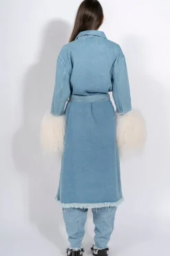 Discount Marques ' Almeida DRESSING GOWN COAT WITH SHEARLING CUFFS BLUE