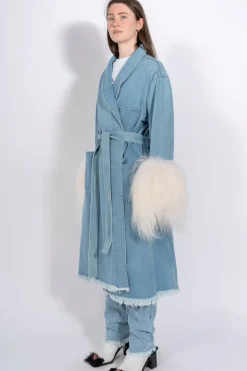 Discount Marques ' Almeida DRESSING GOWN COAT WITH SHEARLING CUFFS BLUE