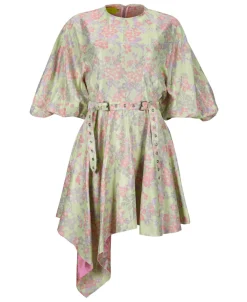 Sale Marques ' Almeida FLOWER BROCADE BALLOON SLEEVE DRESS LIGHTGREEN